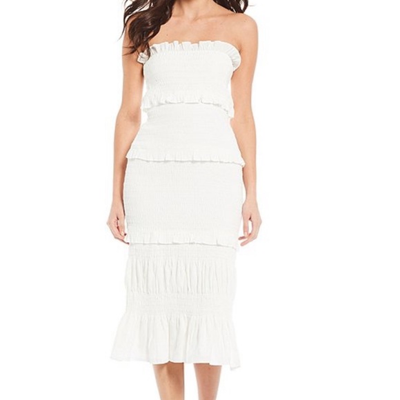 Gianni Bini Hunter Smocked White Strapless Dress - Picture 4 of 8